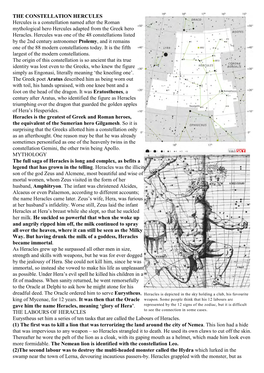 THE CONSTELLATION HERCULES Hercules Is a Constellation Named After the Roman Mythological Hero Hercules Adapted from the Greek Hero Heracles
