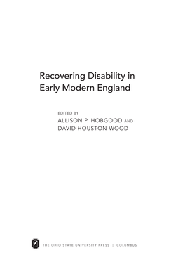 Recovering Disability in Early Modern England