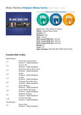 Blake Shelton Original Album Series Mp3, Flac, Wma