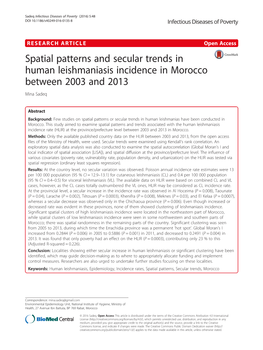 Spatial Patterns and Secular Trends in Human Leishmaniasis Incidence in Morocco Between 2003 and 2013 Mina Sadeq