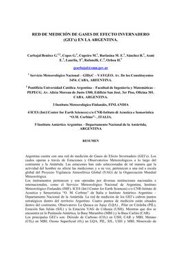 RED DE MEDICIÓN DE GASES DE EFECTO INVERNADERO (GEI’S) EN LA ARGENTINA