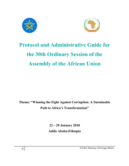 Protocol and Administrative Guide for the 30Th Ordinary Session of the Assembly of the African Union