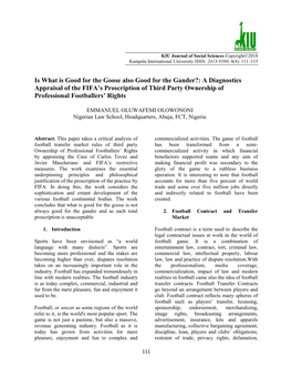 A Diagnostics Appraisal of the FIFA's Proscription of Third Party