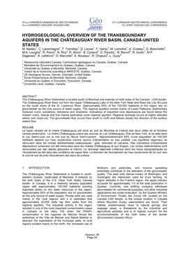 Hydrogeological Overview of the Transboundary Aquifers in the Châteauguay River Basin, Canada-United States M