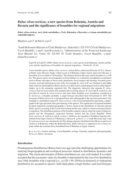 Rubus Silvae-Norticae, a New Species from Bohemia, Austria and Bavaria and the Significance of Brambles for Regional Migrations