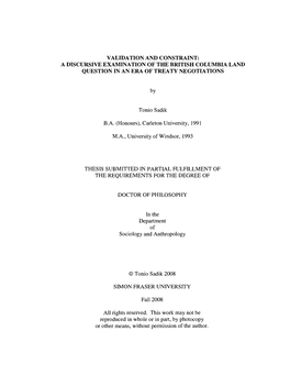 A Discursive Examination of the British Columbia Land Question in an Era of Treaty Negotiations