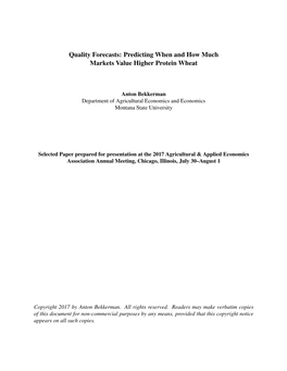 Predicting When and How Much Markets Value Higher Protein Wheat