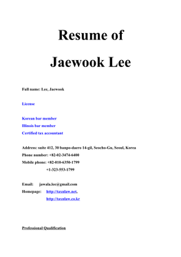 Resume of Jaewook Lee