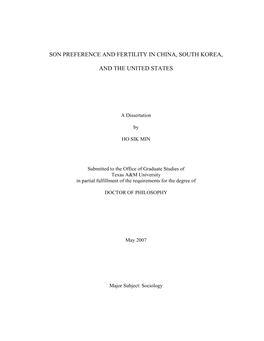 Son Preference and Fertility in China, South Korea