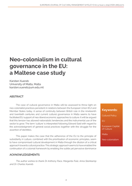 Neo-Colonialism in Cultural Governance in the EU: a Maltese Case Study