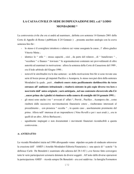 LA CAUSA CIVILE in SEDE DI IMPUGNAZIONE DEL C.D.“ LODO MONDADORI “