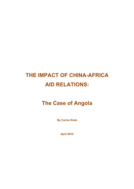 THE IMPACT of CHINA-AFRICA AID RELATIONS: the Case of Angola