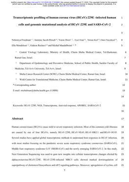 Transcriptomic Profiling of Human Corona Virus (Hcov)-229E -Infected Human 1