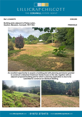 LCAA8370 £300000 Building Plots Adjacent to Piskey Laden