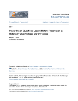 Stewarding an Educational Legacy: Historic Preservation at Historically Black Colleges and Universities