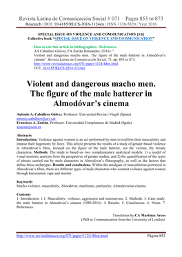 Violent and Dangerous Macho Men. the Figure of the Male Batterer in Almodóvar‟S Cinema”