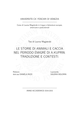 Le Storie Di Animali E Caccia Nel Periodo Émigré Di A.Kuprin