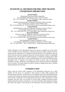 Statistical Method for Pre-Trip Traffic Conditions Prediction