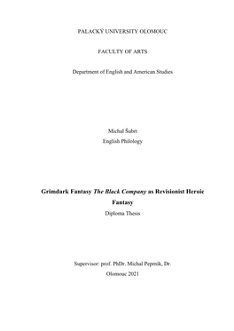 Grimdark Fantasy the Black Company As Revisionist Heroic Fantasy Diploma Thesis