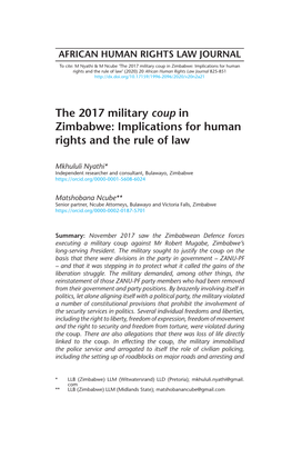 The 2017 Military Coup in Zimbabwe: Implications for Human Rights And