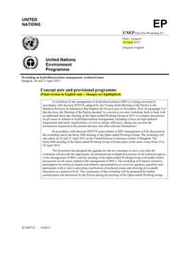 UNITED NATIONS United Nations Environment Programme Concept Note and Provisional Programme