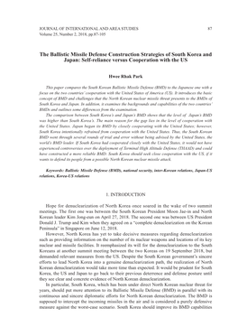 The Ballistic Missile Defense Construction Strategies of South Korea and Japan: Self-Reliance Versus Cooperation with the US