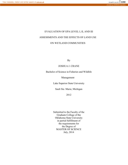 Evaluation of Epa Level I, Ii, and Iii Assessments and the Effects of Land Use on Wetland Communities