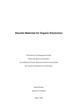 Discotic Materials for Organic Electronics