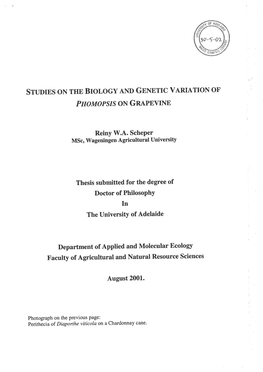 Studies on the Biology and Genetic Variation of Phomopsis on Grapevine