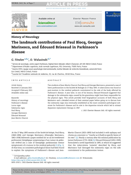 The Landmark Contributions of Paul Blocq, Georges Marinesco, and Douard Brissaud in Parkinson's Disease