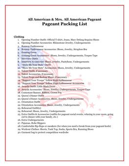 Pageant Packing List