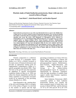 Floristic Study of Saint Katherine Protectorate, Sinai: with One New Record to Flora of Egypt