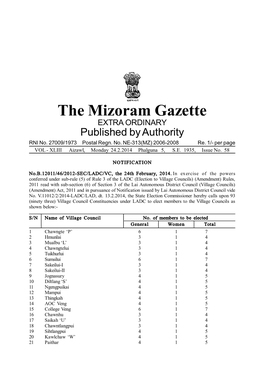 The Mizoram Gazette EXTRA ORDINARY Published by Authority RNI No