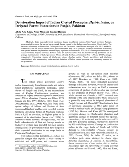 Deterioration Impact of Indian Crested Porcupine, Hystrix Indica, on Irrigated Forest Plantations in Punjab, Pakistan