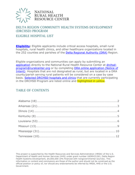 Delta Region Community Health Systems Development (Drchsd) Program Eligible Hospital List