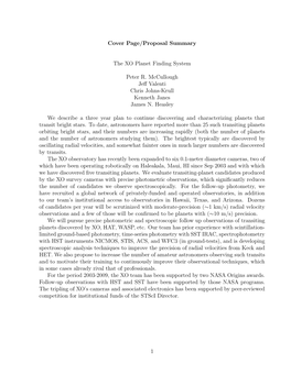 Cover Page/Proposal Summary the XO Planet Finding System Peter R