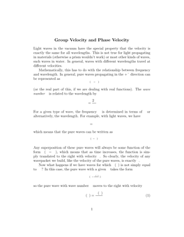 Group Velocity and Phase Velocity