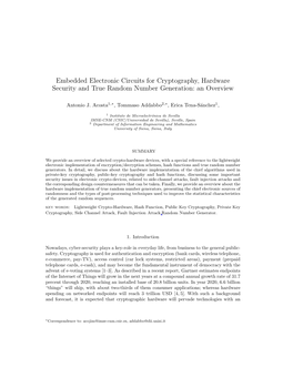 Embedded Electronic Circuits for Cryptography, Hardware Security and True Random Number Generation: an Overview