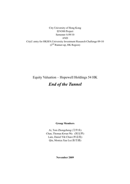 Equity Valuation—Hopewell Holdings 54 HK: End of the Tunnel