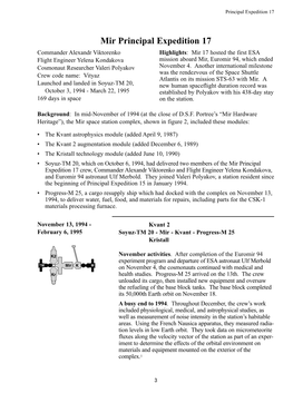 Mir Principal Expedition 17