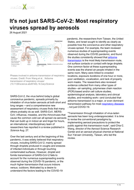 It's Not Just SARS-Cov-2: Most Respiratory Viruses Spread by Aerosols 26 August 2021