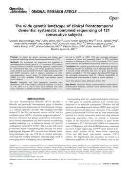 The Wide Genetic Landscape of Clinical Frontotemporal Dementia: Systematic Combined Sequencing of 121 Consecutive Subjects