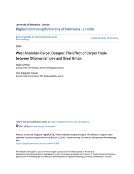 West Anatolian Carpet Designs: the Effect of Carpet Trade Between Ottoman Empire and Great Britain