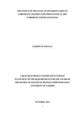 The Effect of the Level of Diversification on Corporate Liquidity for Firms Listed at the Nairobi Securities Exchange