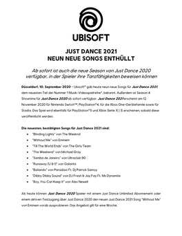 Just Dance 2021 Neun Neue Songs Enthüllt