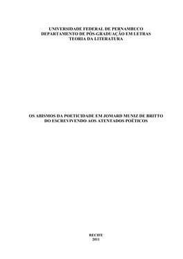Universidade Federal De Pernambuco Departamento De Pós-Graduação Em Letras Teoria Da Literatura