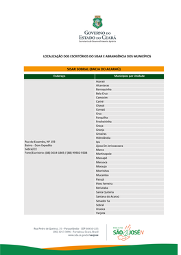 Localização Dos Escritórios Do Sisar E Abrangência Dos Municípios