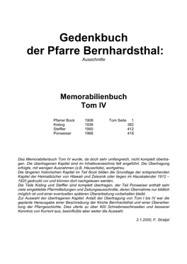 Gedenkbuch Der Pfarre Bernhardsthal: Ausschnitte