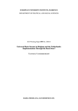 Universal Basic Income in Belgium and the Netherlands: Implementation Through the Back Door?