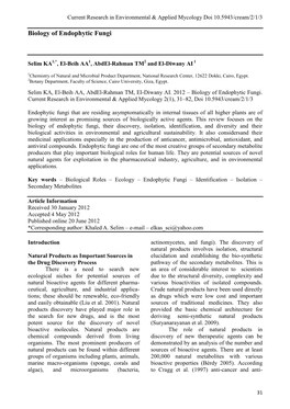 Biology of Endophytic Fungi